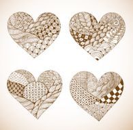 Set of four ornated zentangle-style hearts Vector illustration N2