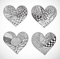 Set of four ornated zentangle-style hearts Vector illustration N3