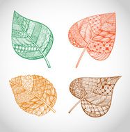 Set of zentangle-style leaves N2