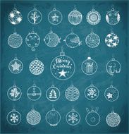 Set of Christmas balls with ornaments Vector sketch illustration