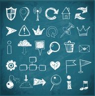 Sketch of web design icons on blackboard N2