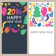 Set of vector multicolor hand drawn New Year greeting cards