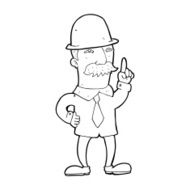 line drawing cartoon man in bowler hat