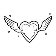 line drawing cartoon flying heart