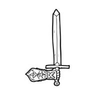 line drawing cartoon sword and hand