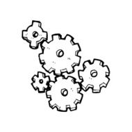 line drawing cartoon cogs and gears