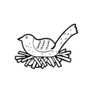 line drawing cartoon bird on nest N2
