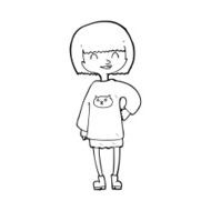 line drawing cartoon happy girl