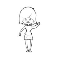 line drawing cartoon happy woman