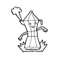 line drawing cartoon coffee pot
