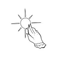 line drawing cartoon hand reaching for sun