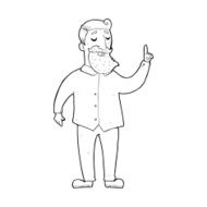 line drawing cartoon bearded man with idea