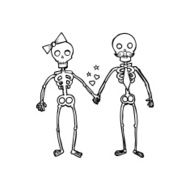 line drawing cartoon skeletons in love