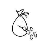 line drawing cartoon money in bag