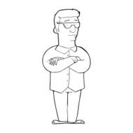 line drawing cartoon security guy