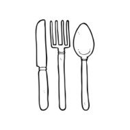 line drawing cartoon knife fork spoon