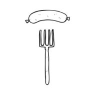 line drawing cartoon fork and sausage