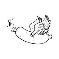 line drawing cartoon flying sausage