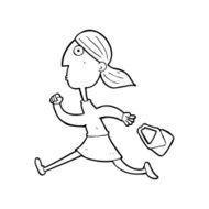 line drawing cartoon running woman stressed