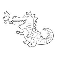 line drawing cartoon fire breathing dragon