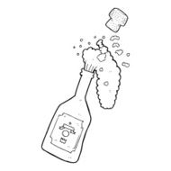 line drawing cartoon champagne popping