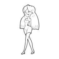 line drawing cartoon woman in dress