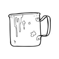 line drawing cartoon old tin cup