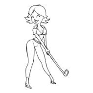 line drawing cartoon woman playing golf