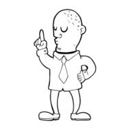 line drawing cartoon bald man with idea N2