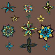 set of sketchy colored doodle flowers Vector illustration