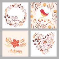 Autumn wedding graphic set with wreaths hearts Invitation template in