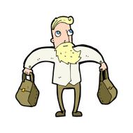 cartoon hipster man carrying bags