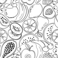 Black and white doodle fruit seamless pattern