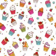 Colorful sketch doodle style cupcakes pattern