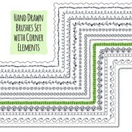 Hand drawn brushes with corner elements set