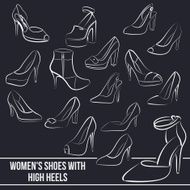 Set of women&#039;s shoes with high heels painted lines