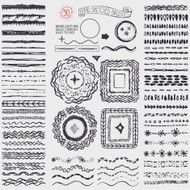 Doodle artistic pattern brushes wreath frame Black