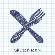 kitchen doodle sketch icon of crossed fork and knife