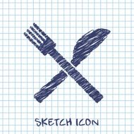 kitchen doodle sketch icon of crossed fork and knife N2