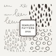 Set of vector seamless patterns with scribbles and raindrops