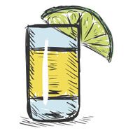 Vector Color Sketch Shot of Tequila with a Lime
