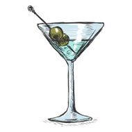 Vector Color Sketch Martini Glass with Olives