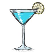 Vector Color Sketch Cocktail with Lime