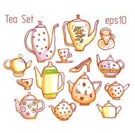 Sketch of teapots cup and dishes made in funny style N6