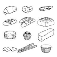 Bread Hand drawing vector set on white background