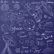 Space doodles icons set Hand drawn sketch vector illustration