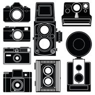 set of old classic camera silhouette on white background vector