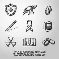 Set of freehand Cancer icons with - shield cell blood