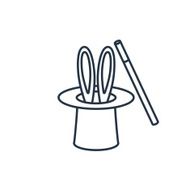 Magic trick rabbit in black hat cylinder outline icon