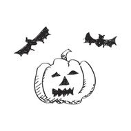 Simple doodle of a pumpkin and bats N2